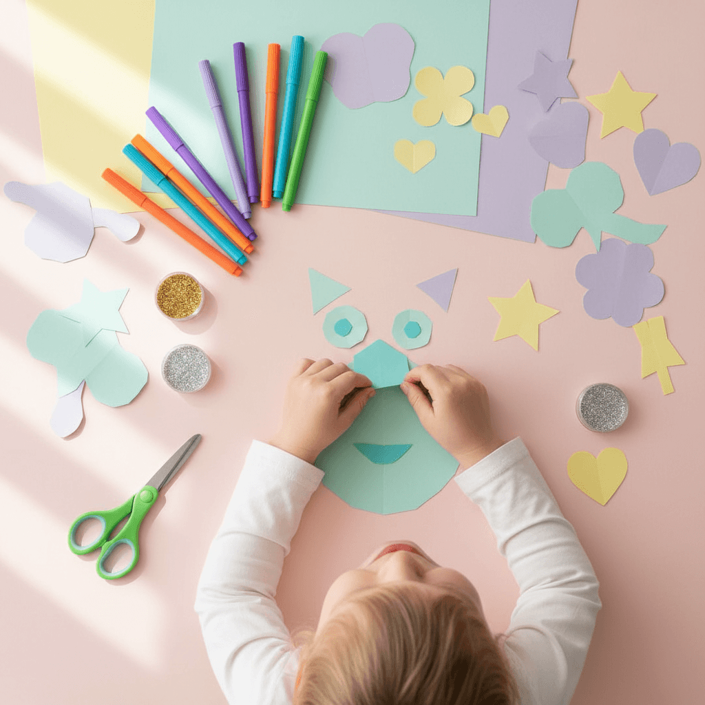 Child's colorful drawing with imaginative characters