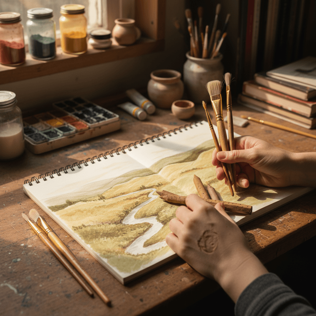 Child drawing at a table with crayons