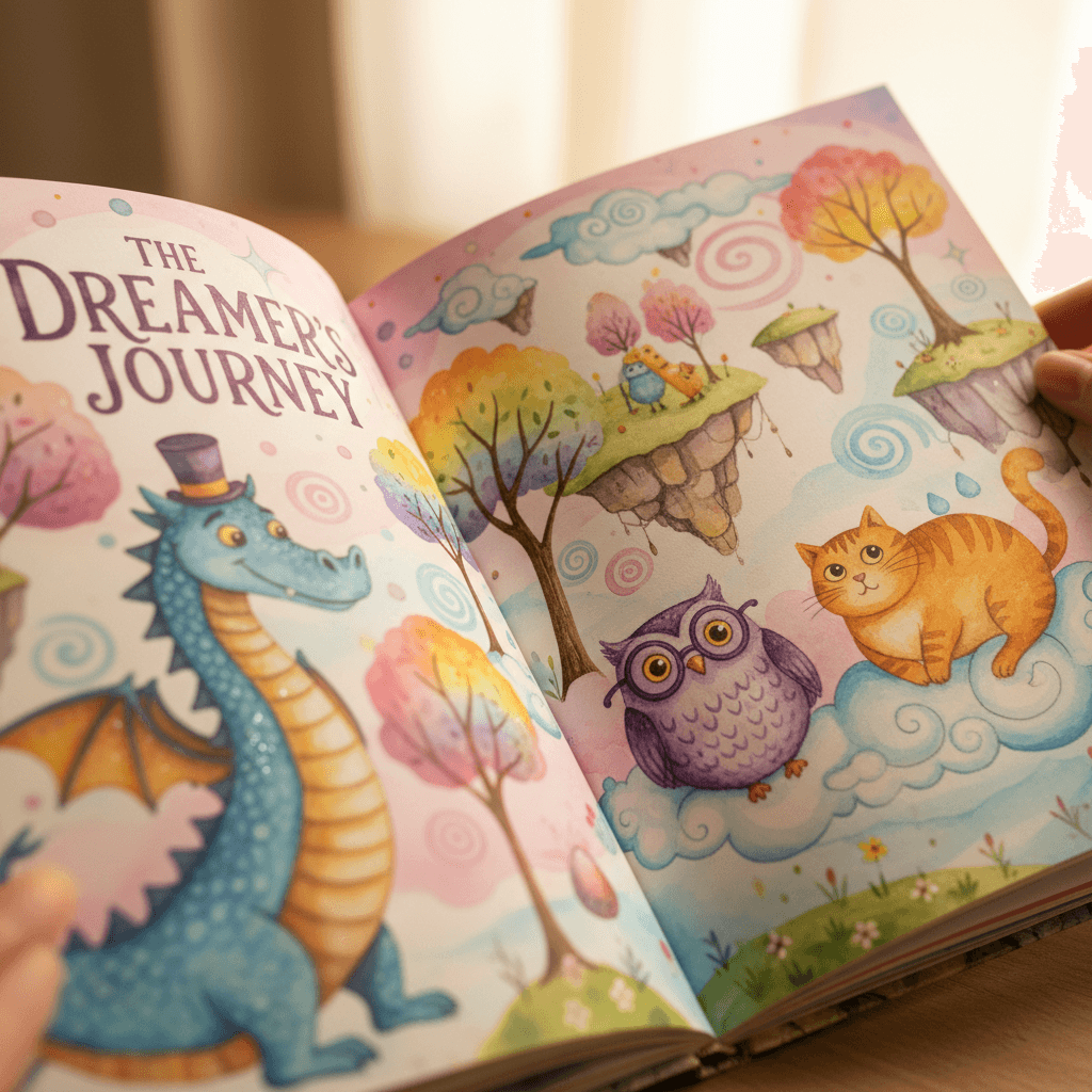 Illustrated storybook page with colorful artwork